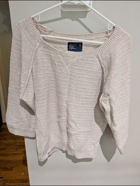 American Eagle Outfitters Off-Shoulder Cream Knit Sweater
